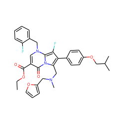 CCOC(=O)c1cn(Cc2ccccc2F)c2c(F)c(-c3ccc(OCC(C)C)cc3)c(CN(C)Cc3ccco3)n2c1=O ZINC000027098435