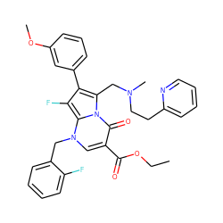 CCOC(=O)c1cn(Cc2ccccc2F)c2c(F)c(-c3cccc(OC)c3)c(CN(C)CCc3ccccn3)n2c1=O ZINC000027092939