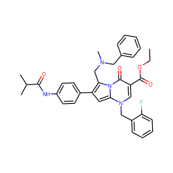 CCOC(=O)c1cn(Cc2ccccc2F)c2cc(-c3ccc(NC(=O)C(C)C)cc3)c(CN(C)Cc3ccccc3)n2c1=O ZINC000027326541