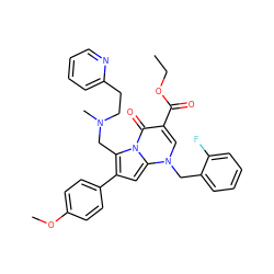 CCOC(=O)c1cn(Cc2ccccc2F)c2cc(-c3ccc(OC)cc3)c(CN(C)CCc3ccccn3)n2c1=O ZINC000027099317