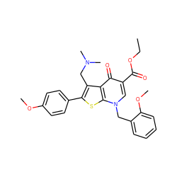 CCOC(=O)c1cn(Cc2ccccc2OC)c2sc(-c3ccc(OC)cc3)c(CN(C)C)c2c1=O ZINC000035836995