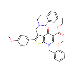 CCOC(=O)c1cn(Cc2ccccc2OC)c2sc(-c3ccc(OC)cc3)c(CN(CC)Cc3ccccc3)c2c1=O ZINC000036331648