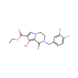 CCOC(=O)c1cn2c(c1O)C(=O)N(Cc1ccc(Cl)c(Cl)c1)CC2 ZINC000028826615