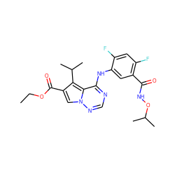 CCOC(=O)c1cn2ncnc(Nc3cc(C(=O)NOC(C)C)c(F)cc3F)c2c1C(C)C ZINC000013645272