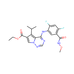 CCOC(=O)c1cn2ncnc(Nc3cc(C(=O)NOC)c(F)cc3F)c2c1C(C)C ZINC000013645266