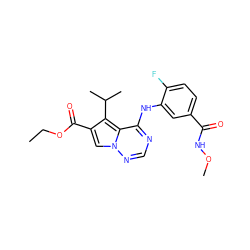 CCOC(=O)c1cn2ncnc(Nc3cc(C(=O)NOC)ccc3F)c2c1C(C)C ZINC000013645262