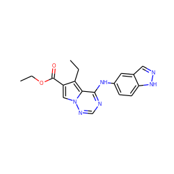 CCOC(=O)c1cn2ncnc(Nc3ccc4[nH]ncc4c3)c2c1CC ZINC000014954024