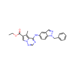 CCOC(=O)c1cn2ncnc(Nc3ccc4c(cnn4Cc4ccccc4)c3)c2c1C ZINC000014954043