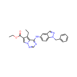 CCOC(=O)c1cn2ncnc(Nc3ccc4c(cnn4Cc4ccccc4)c3)c2c1CC ZINC000014954032