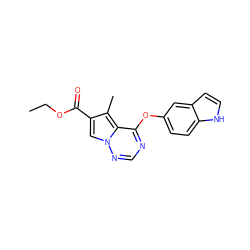 CCOC(=O)c1cn2ncnc(Oc3ccc4[nH]ccc4c3)c2c1C ZINC000013684221