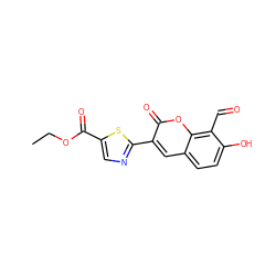 CCOC(=O)c1cnc(-c2cc3ccc(O)c(C=O)c3oc2=O)s1 ZINC000261181991