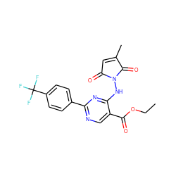 CCOC(=O)c1cnc(-c2ccc(C(F)(F)F)cc2)nc1NN1C(=O)C=C(C)C1=O ZINC000029390526