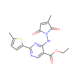 CCOC(=O)c1cnc(-c2ccc(C)s2)nc1NN1C(=O)C=C(C)C1=O ZINC000029394614