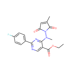 CCOC(=O)c1cnc(-c2ccc(F)cc2)nc1N(C)N1C(=O)C=C(C)C1=O ZINC000029397993