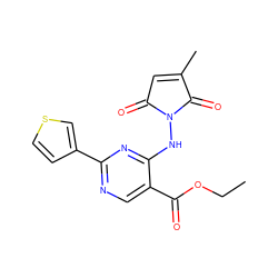 CCOC(=O)c1cnc(-c2ccsc2)nc1NN1C(=O)C=C(C)C1=O ZINC000029394948