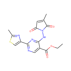 CCOC(=O)c1cnc(-c2csc(C)n2)nc1NN1C(=O)C=C(C)C1=O ZINC000029396088