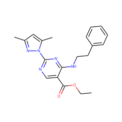 CCOC(=O)c1cnc(-n2nc(C)cc2C)nc1NCCc1ccccc1 ZINC000002385530