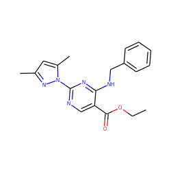 CCOC(=O)c1cnc(-n2nc(C)cc2C)nc1NCc1ccccc1 ZINC000002371871