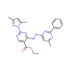 CCOC(=O)c1cnc(-n2nc(C)cc2C)nc1NNc1cc(C)nc(-c2ccccc2)n1 ZINC000002399460