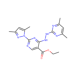 CCOC(=O)c1cnc(-n2nc(C)cc2C)nc1NNc1nc(C)cc(C)n1 ZINC000002369404