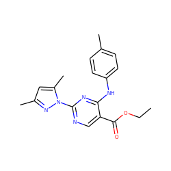 CCOC(=O)c1cnc(-n2nc(C)cc2C)nc1Nc1ccc(C)cc1 ZINC000002264193