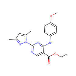 CCOC(=O)c1cnc(-n2nc(C)cc2C)nc1Nc1ccc(OC)cc1 ZINC000005030300