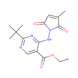 CCOC(=O)c1cnc(C(C)(C)C)nc1NN1C(=O)C=C(C)C1=O ZINC000029397131