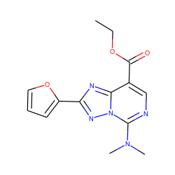 CCOC(=O)c1cnc(N(C)C)n2nc(-c3ccco3)nc12 ZINC000299835365