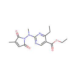 CCOC(=O)c1cnc(N(C)N2C(=O)C=C(C)C2=O)nc1CC ZINC000013818236