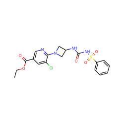 CCOC(=O)c1cnc(N2CC(NC(=O)NS(=O)(=O)c3ccccc3)C2)c(Cl)c1 ZINC000096272843