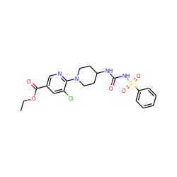 CCOC(=O)c1cnc(N2CCC(NC(=O)NS(=O)(=O)c3ccccc3)CC2)c(Cl)c1 ZINC000096272841