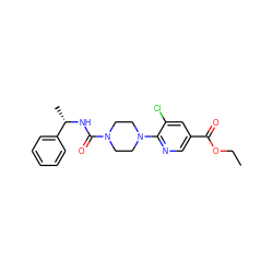 CCOC(=O)c1cnc(N2CCN(C(=O)N[C@@H](C)c3ccccc3)CC2)c(Cl)c1 ZINC000071282186