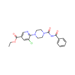 CCOC(=O)c1cnc(N2CCN(C(=O)NC(=O)c3ccccc3)CC2)c(Cl)c1 ZINC000096272840