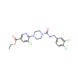 CCOC(=O)c1cnc(N2CCN(C(=O)NCc3ccc(Cl)c(Cl)c3)CC2)c(Cl)c1 ZINC000071295060