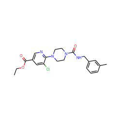 CCOC(=O)c1cnc(N2CCN(C(=O)NCc3cccc(C)c3)CC2)c(Cl)c1 ZINC000071295155