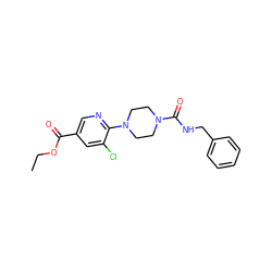 CCOC(=O)c1cnc(N2CCN(C(=O)NCc3ccccc3)CC2)c(Cl)c1 ZINC000071295551