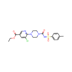 CCOC(=O)c1cnc(N2CCN(C(=O)NS(=O)(=O)c3ccc(C)cc3)CC2)c(Cl)c1 ZINC000096272855