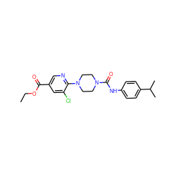 CCOC(=O)c1cnc(N2CCN(C(=O)Nc3ccc(C(C)C)cc3)CC2)c(Cl)c1 ZINC000071294349