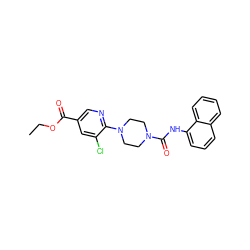 CCOC(=O)c1cnc(N2CCN(C(=O)Nc3cccc4ccccc34)CC2)c(Cl)c1 ZINC000071295055