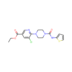 CCOC(=O)c1cnc(N2CCN(C(=O)Nc3cccs3)CC2)c(Cl)c1 ZINC000071281124