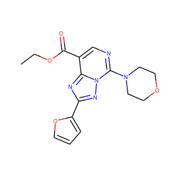 CCOC(=O)c1cnc(N2CCOCC2)n2nc(-c3ccco3)nc12 ZINC000299834738