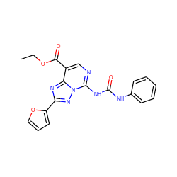 CCOC(=O)c1cnc(NC(=O)Nc2ccccc2)n2nc(-c3ccco3)nc12 ZINC000299832546