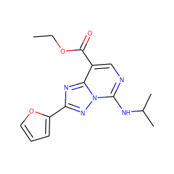 CCOC(=O)c1cnc(NC(C)C)n2nc(-c3ccco3)nc12 ZINC000299834755