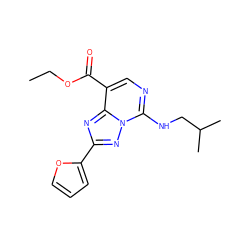 CCOC(=O)c1cnc(NCC(C)C)n2nc(-c3ccco3)nc12 ZINC000299835383