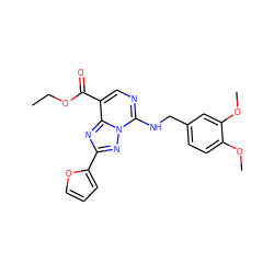 CCOC(=O)c1cnc(NCc2ccc(OC)c(OC)c2)n2nc(-c3ccco3)nc12 ZINC000139157455