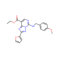 CCOC(=O)c1cnc(NCc2ccc(OC)cc2)n2nc(-c3ccco3)nc12 ZINC000299833939