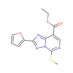 CCOC(=O)c1cnc(SC)n2nc(-c3ccco3)nc12 ZINC000169116383