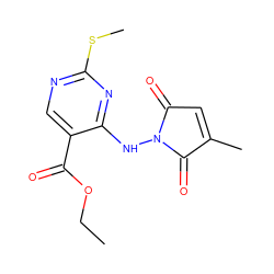 CCOC(=O)c1cnc(SC)nc1NN1C(=O)C=C(C)C1=O ZINC000029391808