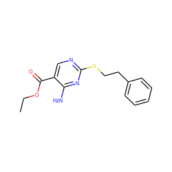 CCOC(=O)c1cnc(SCCc2ccccc2)nc1N ZINC000000420850