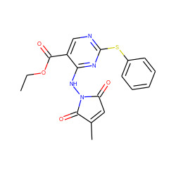 CCOC(=O)c1cnc(Sc2ccccc2)nc1NN1C(=O)C=C(C)C1=O ZINC000029400356